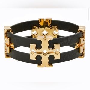 TORY BURCH • Black Serif-T Stacked Wrap Bracelet. Slide clasp